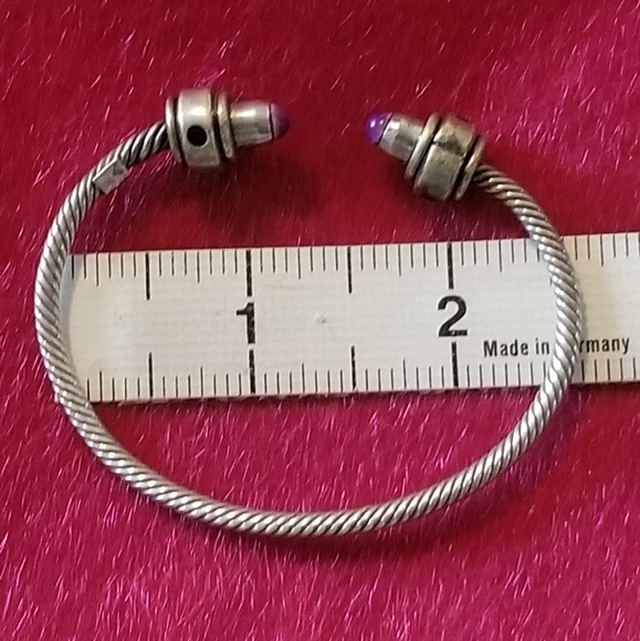 Beautiful Bali Design Sterling Silver Cable Bracelet with Purple Stone End Caps - Picture 4 of 10
